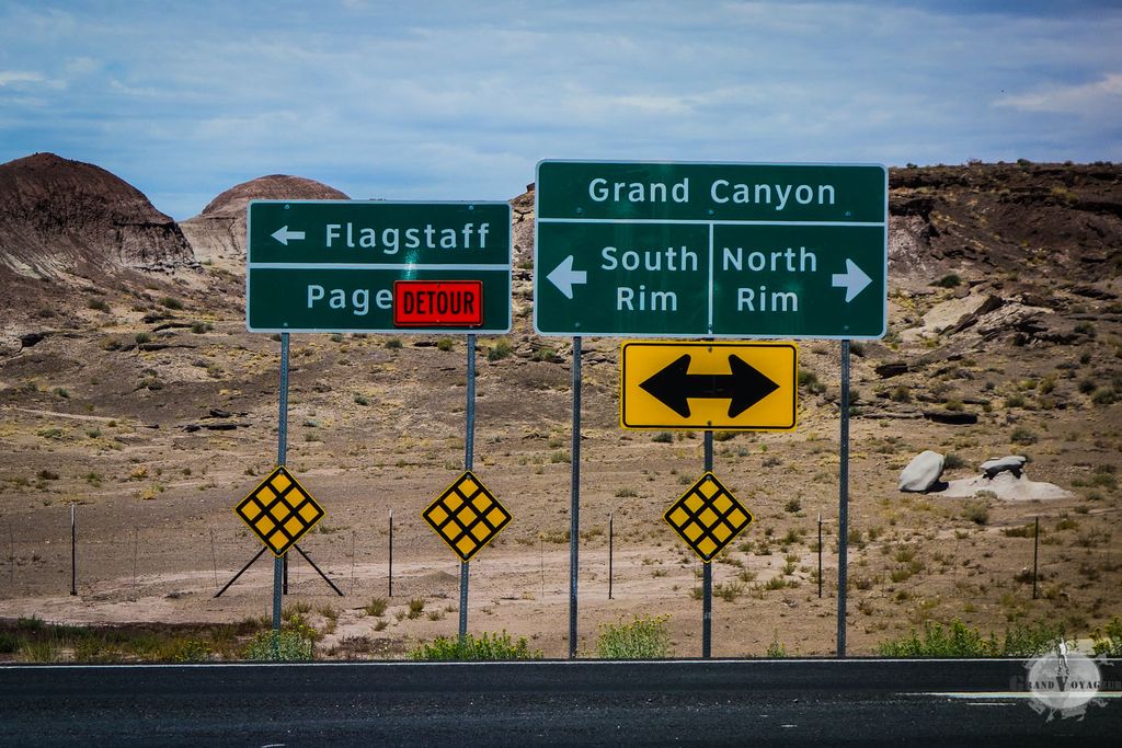 Attention, ne pas se tromper, on veut aller au South Rim, à gauche ! Attention, ne pas se tromper, on veut aller au South Rim, à gauche !