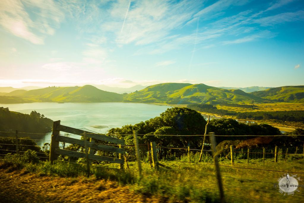 Paysage de début de soirée sur la péninsule d'Otago.