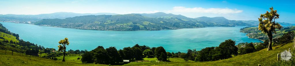Vers la gauche on remonte le bras de mer vers Dunedin. Vers la droite on arrive dans l'Océan Pacifique