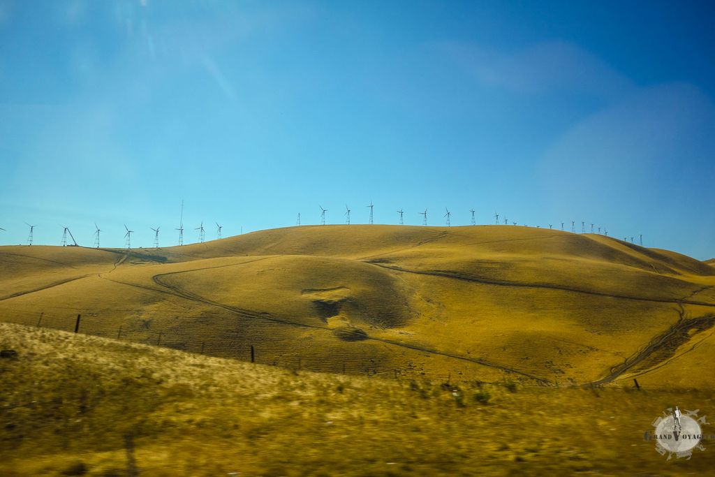 D'innombrables éoliennes ont été plantée sur les collines de Californie. D'innombrables éoliennes ont été plantée sur les collines de Californie.