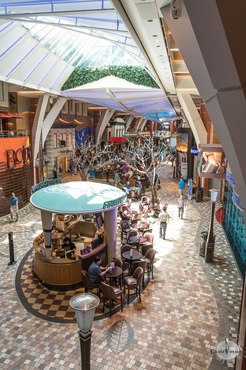 Vue sur la promenade royale. Sa verrière en fait un lieu très lumineux en comparaison aux lieux de ce type sur d'autres navires.