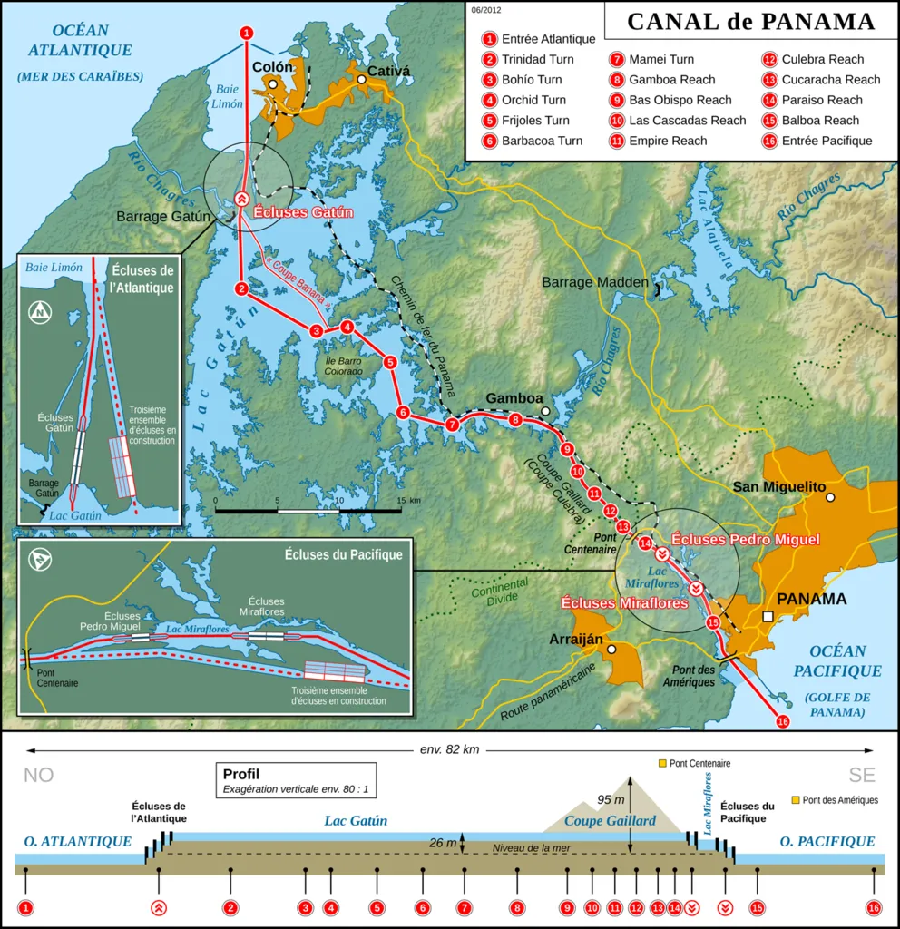 Carte du Canal de Panama, cliquez pour agrandir (Crédit: Wikipedia / Creative Commons). Carte du Canal de Panama, cliquez pour agrandir (Crédit: Wikipedia / Creative Commons).